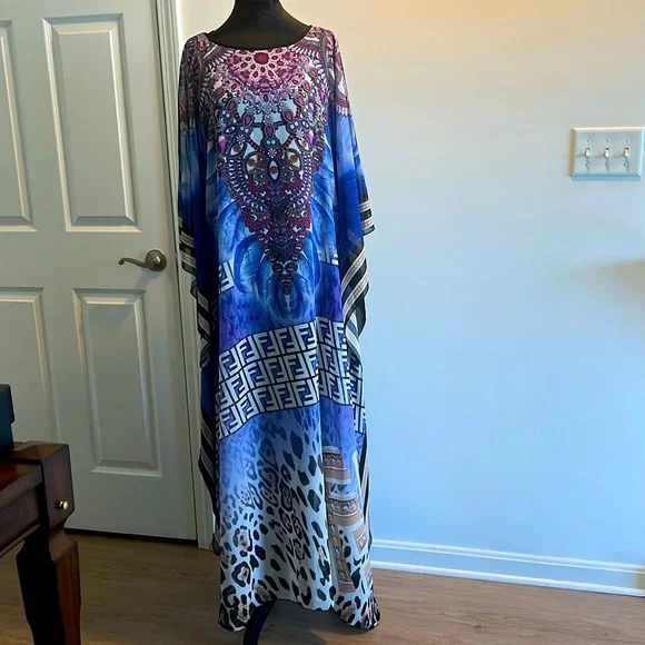 sachin and babi light blue dress Margaux Silk Paneled Kaftan  Jaline Resort